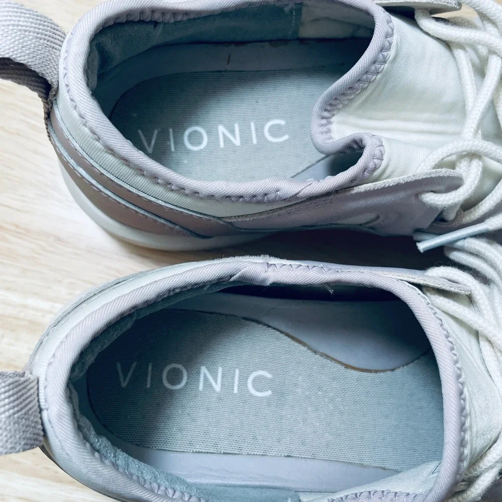 Vionic Storm Women 7 Mauve Cream Textured Mesh Lace Up Walking Sneakers